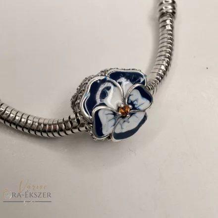 925 Ezüst charm, kék virág