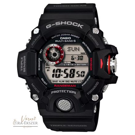 CASIO G-SHOCK RANGEMAN FEKETE SZÍNŰ DIGITÁLIS KARÓRA GW-9400-1ER TRIPLE SENSOR, SOLAR, RADIO KONTROLL