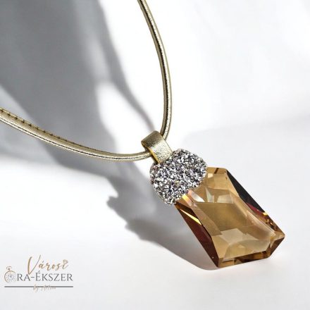 ARANY SZÍNŰ BŐR NYAKLÁNC FEHÉR ÉS ARANY SZÍNŰ SWAROVSKI KÖVES MEDÁLLAL