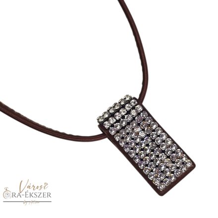 BARNA BŐR NYAKLÁNC FEHÉR SWAROVSKI KÖVES MEDÁLLAL