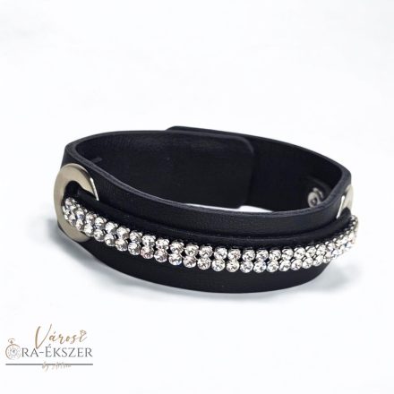 FEKETE BŐR KARKÖTŐ FEHÉR SZÍNŰ SWAROVSKI KÖVEKKEL