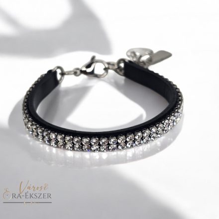 FEKETE BŐR KARKÖTŐ FEHÉR SZÍNŰ SWAROVSKI KÖVEKKEL