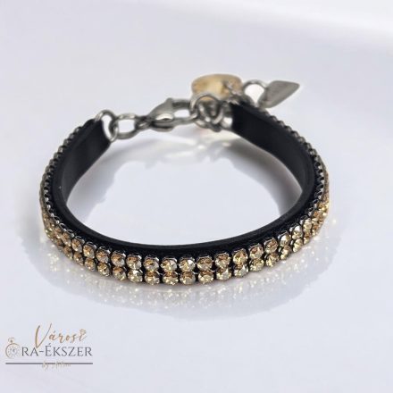 FEKETE BŐR KARKÖTŐ PEZSGŐ SZÍNŰ SWAROVSKI KÖVEKKEL