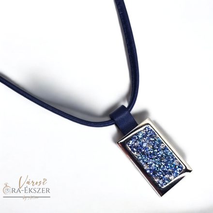 KÉK BŐR NYAKLÁNC KÉK SWAROVSKI KÖVES SZÖGLETES MEDÁLLAL
