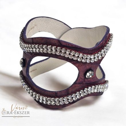 LILA BŐR KARKÖTŐ FEHÉR SZÍNŰ SWAROVSKI KÖVEKKEL