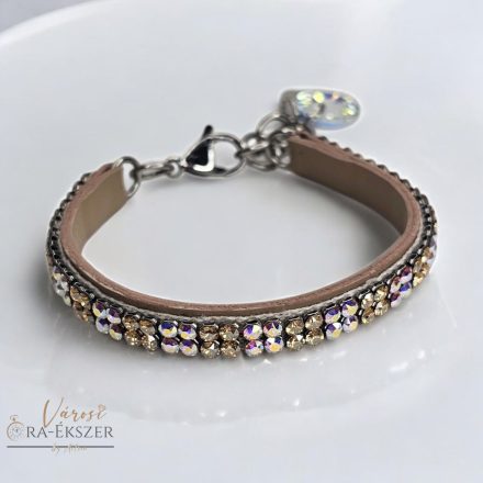 LATTE SZÍNŰ BŐR KARKÖTŐ AB ÉS PEZSGŐ SZÍNŰ SWAROVSKI KÖVEKKEL