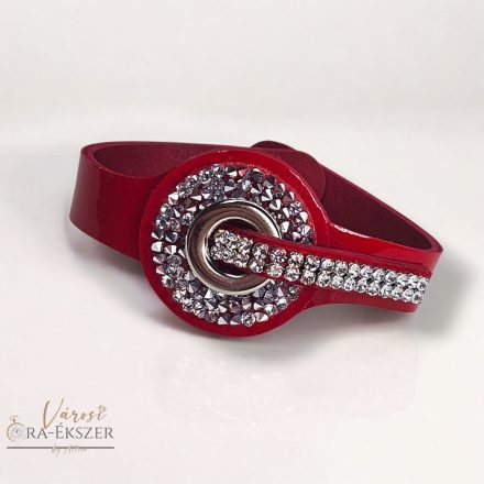 LAKK PIROS BŐR KARKÖTŐ FEHÉR SZÍNŰ SWAROVSKI KÖVEKKEL
