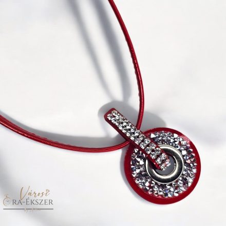 LAKK PIROS BŐR NYAKLÁNC FEHÉR SWAROVSKI KÖVES MEDÁLLAL