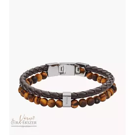   FOSSIL JF03118040 EZÜST-BARNA SZÍNŰ NEMESACÉL-BŐR KARKÖTŐ FA GYÖNGYÖKKEL