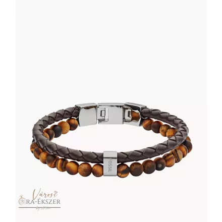 FOSSIL JF03118040 EZÜST-BARNA SZÍNŰ NEMESACÉL-BŐR KARKÖTŐ FA GYÖNGYÖKKEL