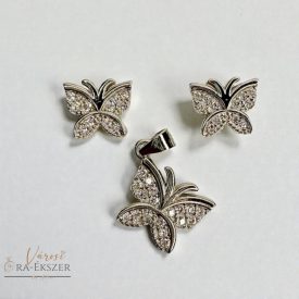   925 EZÜST PILLANGÓS FÜLBEVALÓ ÉS MEDÁL SZETT, ÉKSZER SZETT,  KÖVEKKEL