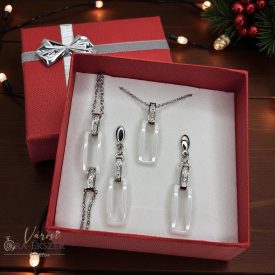   ACÉL-KERÁMIA ÉKZSERSZETT, EZÜST-FEHÉR SZÍNBEN, CSAK KARLÁNC ÉS FÜLBEVALÓ