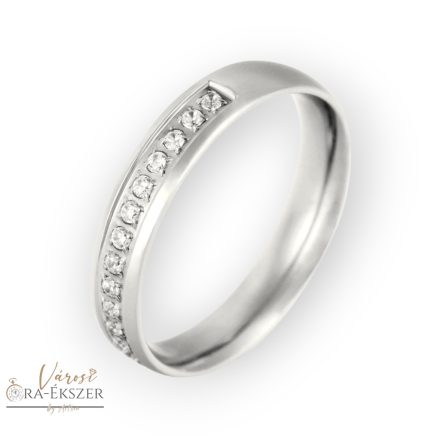 NEMESACÉL KARIKAGYŰRŰ, KÖVES, NŐI ÉKSZER, EZÜST SZÍNŰ, ORVOSI FÉM