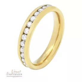   Női nemesacél karikagyűrű  körbeköves – kerekített, arany színű, fényes, 4 mm, gravírozható