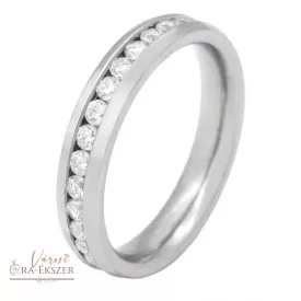   Női nemesacél karikagyűrű körbeköves – kerekített, ezüst, fényes, 4 mm, gravírozható