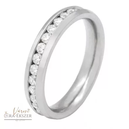 Női nemesacél karikagyűrű körbeköves – kerekített, ezüst, fényes, 4 mm, gravírozható