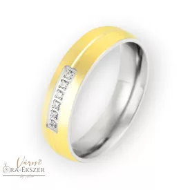   Gravírozható nemesacél karikagyűrű női köves – kerekített, fényes felületű, arany színű, 5 mm