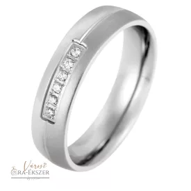   Női nemesacél karikagyűrű kövekkel – kerekített, ezüst, fényes és matt, 5 mm, gravírozható