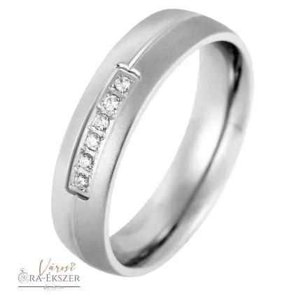 Női nemesacél karikagyűrű kövekkel – kerekített, ezüst, fényes és matt, 5 mm, gravírozható