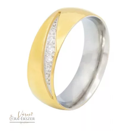 Női nemesacél karikagyűrű kövekkel – arany színű, 6 mm, elegáns design, gravírozható