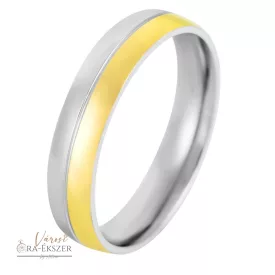   Nemesacél karikagyűrű férfiaknak – kerekített, bicolor, arany és ezüst színű, fényes, 5 mm, gravírozható