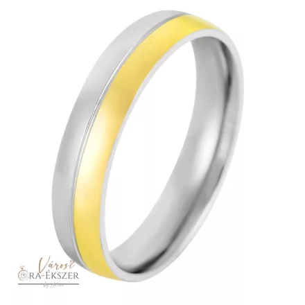 Nemesacél karikagyűrű férfiaknak – kerekített, bicolor, arany és ezüst színű, fényes, 5 mm, gravírozható
