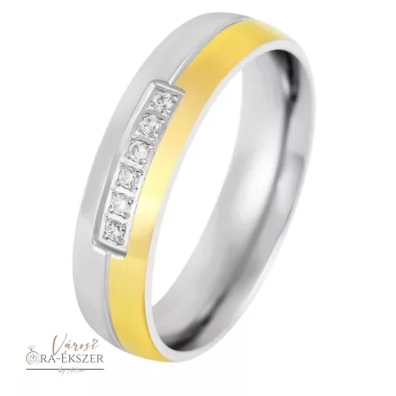 Női nemesacél karikagyűrű kövekkel – kerekített, bicolor, arany és ezüst színű, fényes, 5 mm, gravírozható