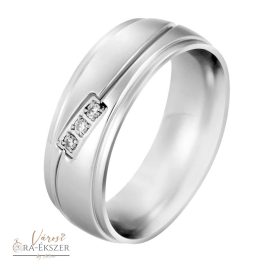   Női nemesacél karikagyűrű kövekkel – kerekített, fényes, 3 kővel, mart, ezüst színű, 7 mm, gravírozható