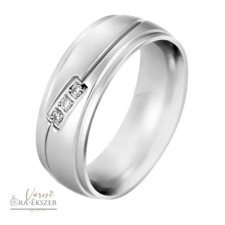 Női nemesacél karikagyűrű kövekkel – kerekített, fényes, 3 kővel, mart, ezüst színű, 7 mm, gravírozható