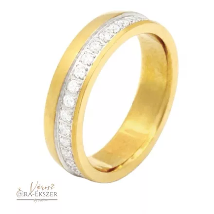 Női nemesacél karikagyűrű körbeköves – szögletes, matt, arany színű, 5 mm, gravírozható