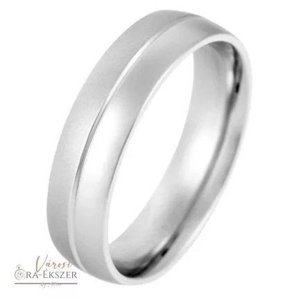 Nemesacél karikagyűrű férfiaknak– ezüst színű, matt-fényes, 6 mm, közepén mart, gravírozható