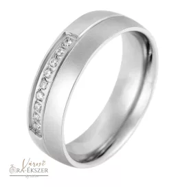   Női nemesacél karikagyűrű 9 kővel – kerekített, matt-fényes, ezüst színű, 6 mm, gravírozható