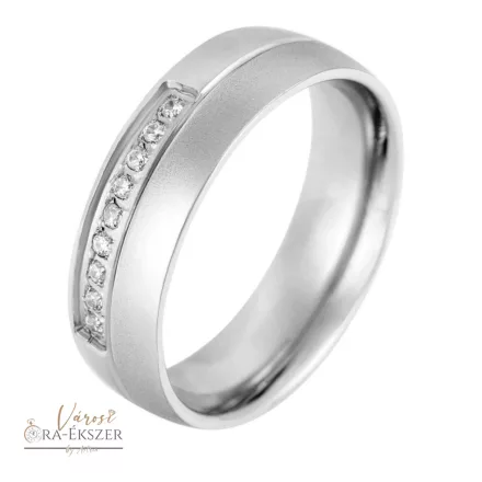 Női nemesacél karikagyűrű 9 kővel – kerekített, matt-fényes, ezüst színű, 6 mm, gravírozható