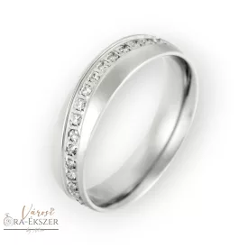   Női nemesacél karikagyűrű kövekkel – ezüst színű, hullám mintás, 5 mm, gravírozható