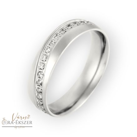 NEMESACÉL KARIKAGYŰRŰ, KÖVES, NŐI ÉKSZER, EZÜST SZÍNŰ, ORVOSI FÉM, HULLÁM MINTA