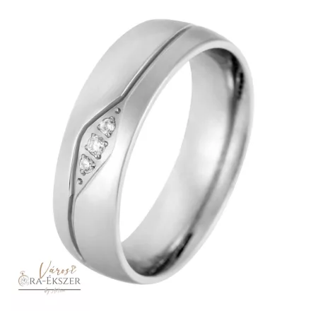 Női nemesacél karikagyűrű kövekkel – kerekített, fényes, ezüst színű, 6 mm, gravírozható