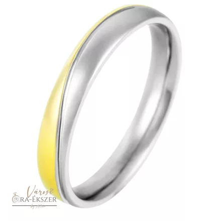 Nemesacél karikagyűrű férfiaknak – hullámos, kerekített, bicolor, arany és ezüst színű, fényes, 4 mm