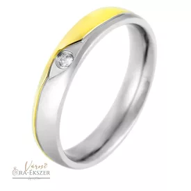   Női nemesacél karikagyűrű kövekkel – hullámos, kerekített, bicolor arany-ezüst színű, 4 mm, fényes felületű