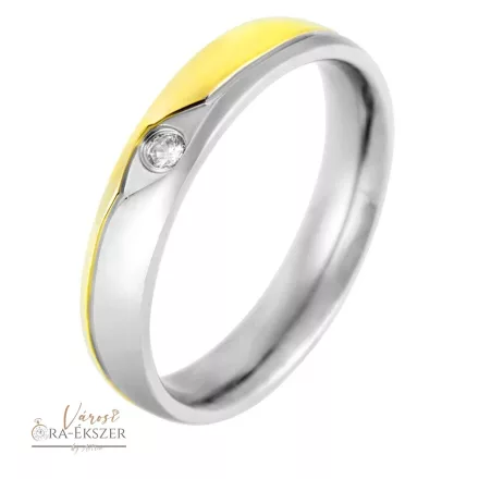 Női nemesacél karikagyűrű kövekkel – hullámos, kerekített, bicolor arany-ezüst színű, 4 mm, fényes felületű