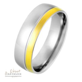   Nemesacél karikagyűrű férfiaknak – kerekített, fényes, bicolor arany-ezüst színű, 7 mm, gravírozható