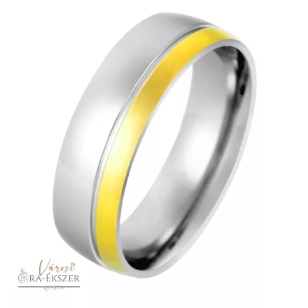 Nemesacél karikagyűrű férfiaknak – kerekített, fényes, bicolor arany-ezüst színű, 7 mm, gravírozható