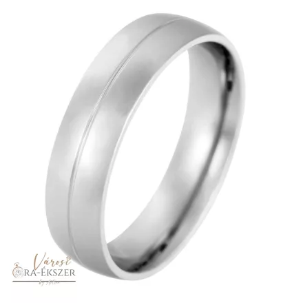 Nemesacél karikagyűrű férfiaknak – ezüst színű, fényes, 6 mm, közepén mart, gravírozható