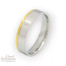   Nemesacél karikagyűrű  – szögletes, fényes, bicolor arany-ezüst színű, 5 mm, gravírozható