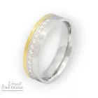 Női nemesacél karikagyűrű kövekkel – szögletes, fényes, bicolor arany-ezüst színű, 5 mm 