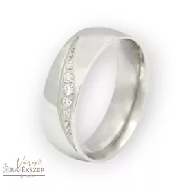   Női nemesacél karikagyűrű kövekkel – ezüst színű, 6 mm, elegáns design, gravírozható