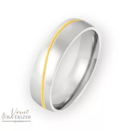 Nemesacél karikagyűrű – kerekített, fényes, bicolor arany-ezüst színű, 6 mm, gravírozható