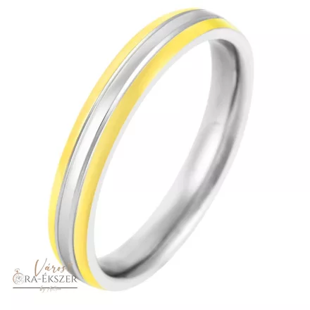 Nemesacél karikagyűrű férfiaknak-  4mm, mart, kerekített forma, férfi ékszer, bicolor, arany és ezüst színű, gravírozható