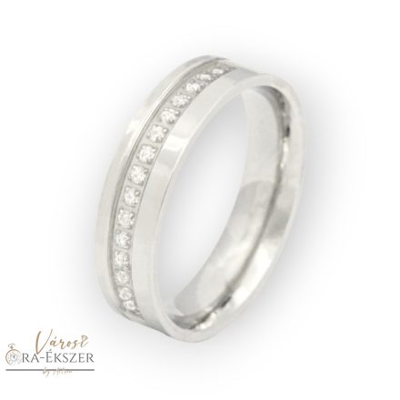 NEMESACÉL KARIKAGYŰRŰ, KÖVES, SZÖGLETES FORMA, NŐI ÉKSZER, EZÜST SZÍNŰ, ORVOSI FÉM