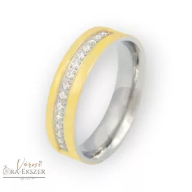   Női nemesacél karikagyűrű kövekkel – szögletes, fényes, arany színű, 5 mm, gravírozható