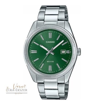 MTP-1302PD-3A  CASIO STANDARD FÉRFI KARÓRA, FÉM CSAT, ZÖLD SZÁMLAP, DÁTUMKIJELZÉS